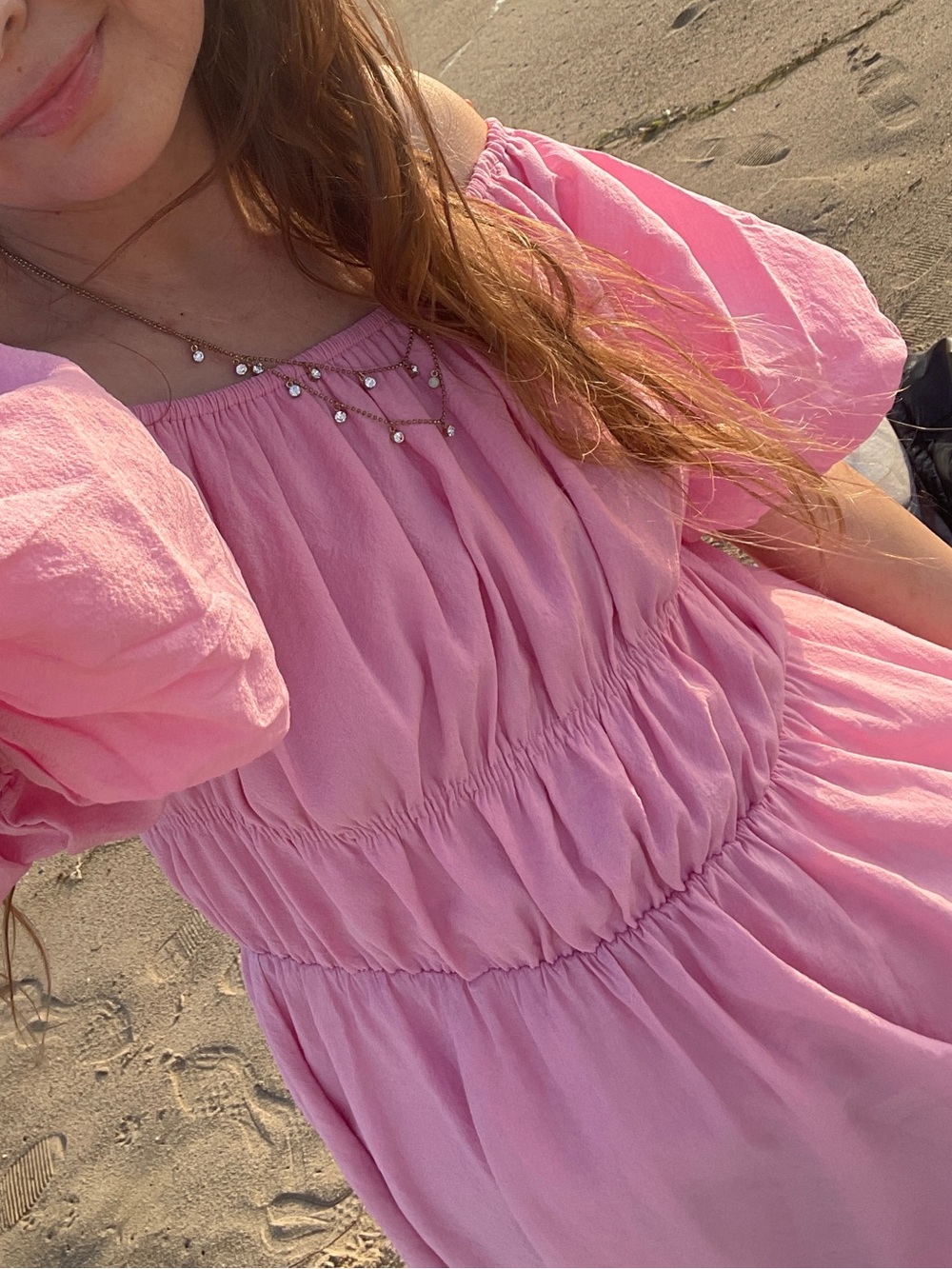Pink Puff-Sleeve Summer Dress - Picture 3 of 5